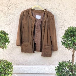 Classiques Entier Brown Leather Jacket w ruffles